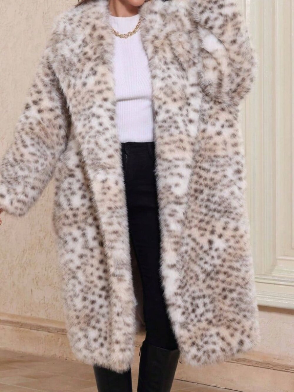 Leopard Print Casual Women's Long Loose Coat With Lapel Collar - Picture 7 of 12